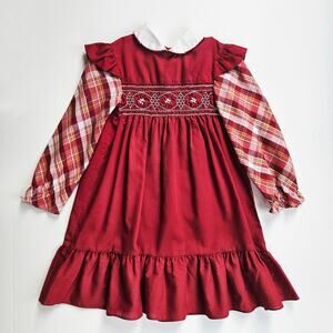 Vintage Polly Flinders Smocked Plaid Dress Size 6